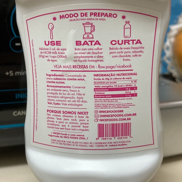 photo of Nice Milk Concentrado de Aveia shared by @jpessin on  29 Jun 2022 - review