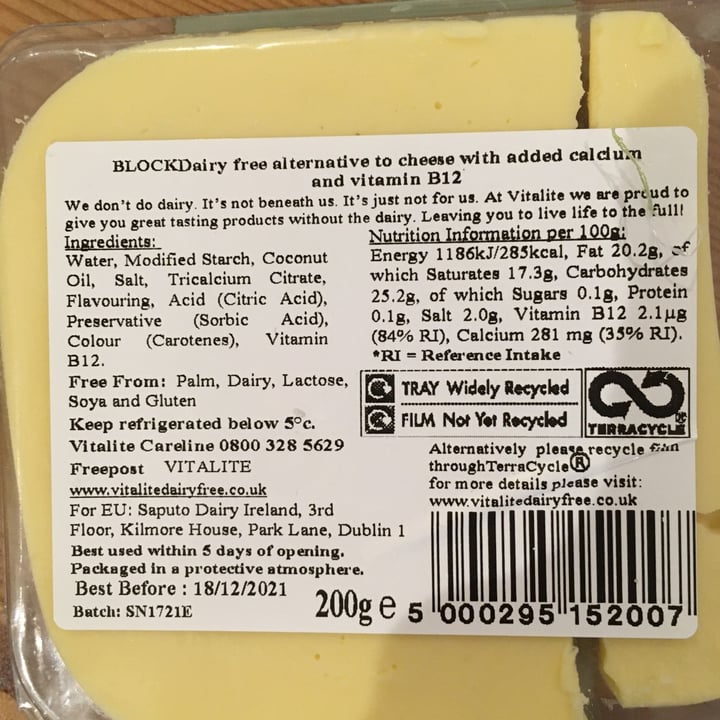 photo of Vitalite Dairy Free Block shared by @salsedine on  31 Oct 2021 - review