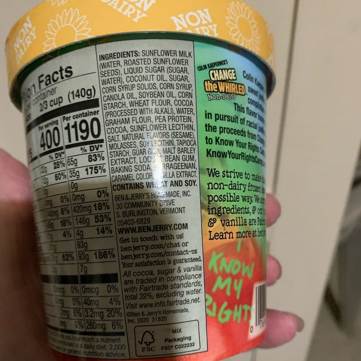 photo of Ben & Jerry's Change The Whirled Non-Dairy Frozen Dessert shared by @onehungryvegan on  25 Nov 2022 - review