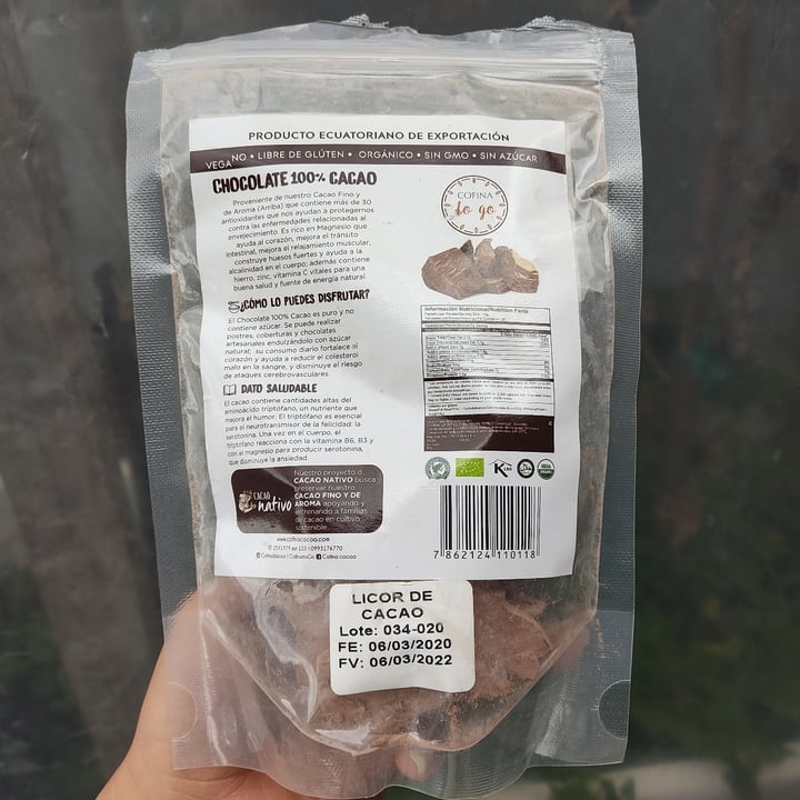 photo of COFINA to go Chocolate 100% Cacao shared by @nikypuchita22 on  03 Sep 2021 - review