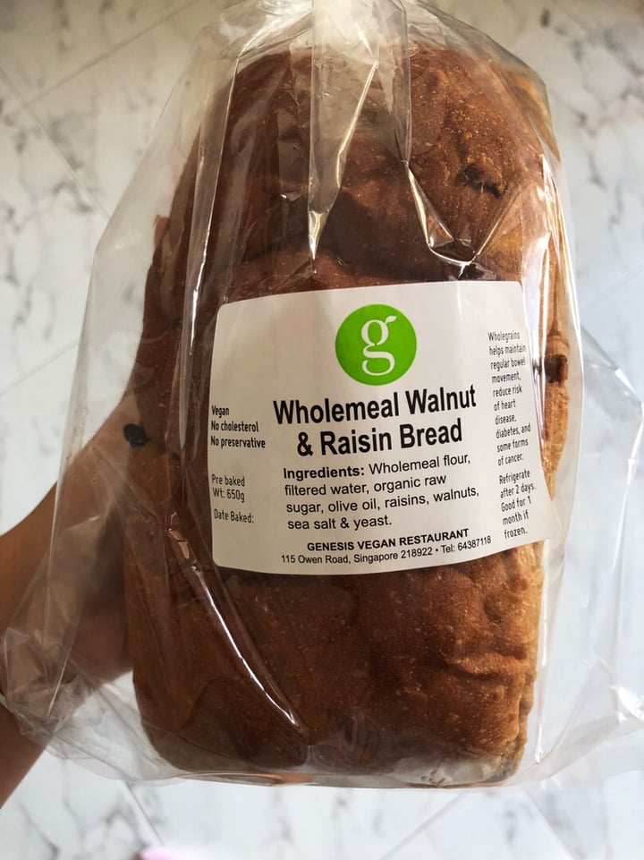 photo of Genesis Vegan Restaurant Wholemeal Walnut and Raisin Bread shared by @consciouscookieee on  30 Dec 2018 - review