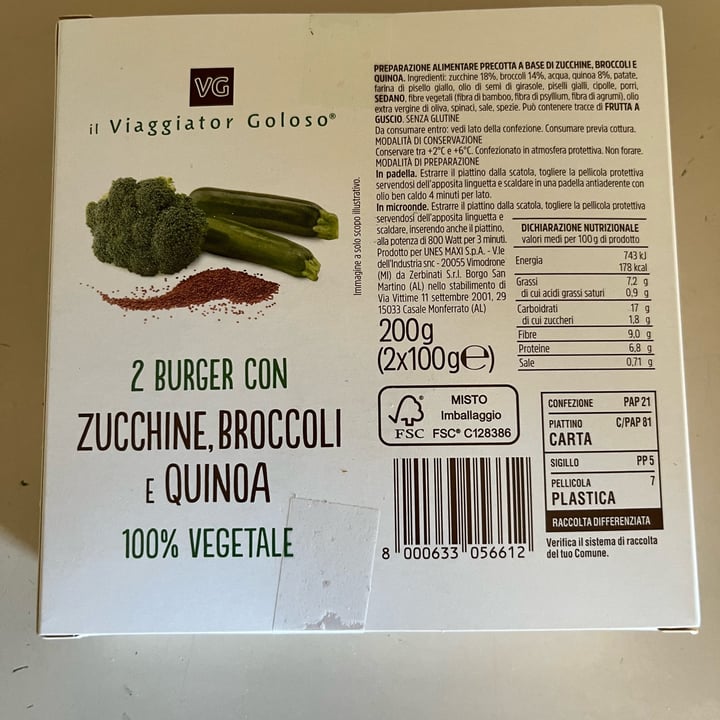 photo of Il Viaggiator Goloso 2 burger con zucchine broccoli e quinoa shared by @ninacav on  17 Sep 2022 - review