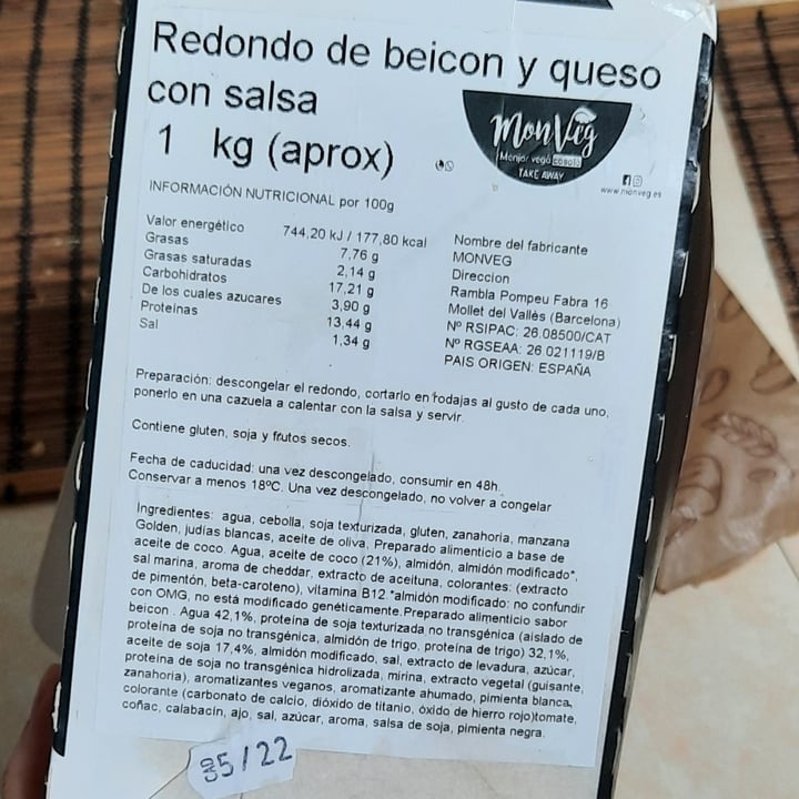 review photo of Monveg Redondo De Bacon Y Queso Con Salsa shared by @miriam1998 on 26 May 2022 - review