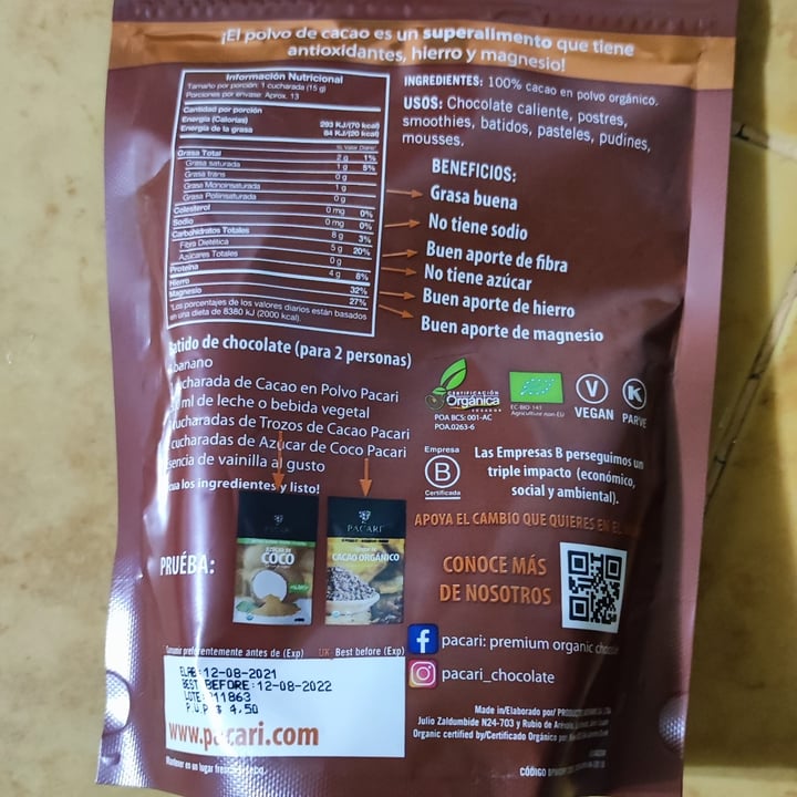 photo of Paccari Cacao En Polvo Orgánico shared by @tabattha on  24 Feb 2022 - review