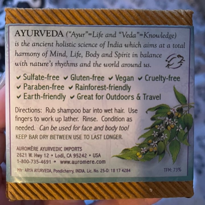 photo of Auromère Tulsi Spice Shampoo Bar with Neem shared by @dbergamo on  08 May 2022 - review