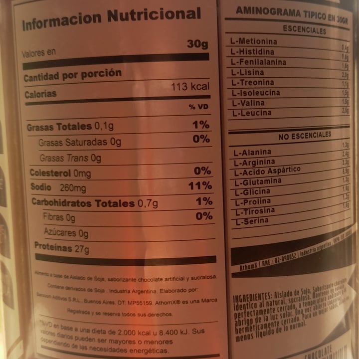 photo of athomx Proteina de Soja sabor Chocolate shared by @nicolita on  15 Sep 2022 - review