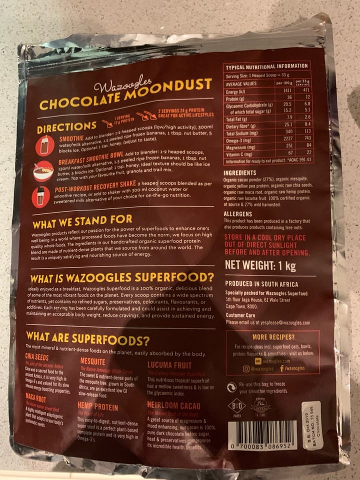 photo of Wazoogles Superfood Superfood Protein Blend - Chocolate Moondust shared by @vishanta on  01 Oct 2019 - review