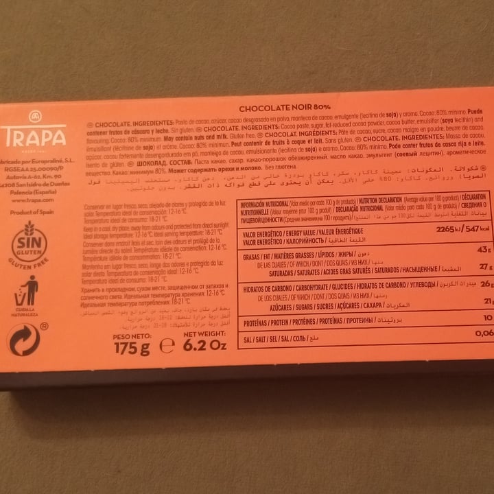 photo of Trapa Chocolate 80% Noir shared by @titoherbito on  21 Feb 2021 - review