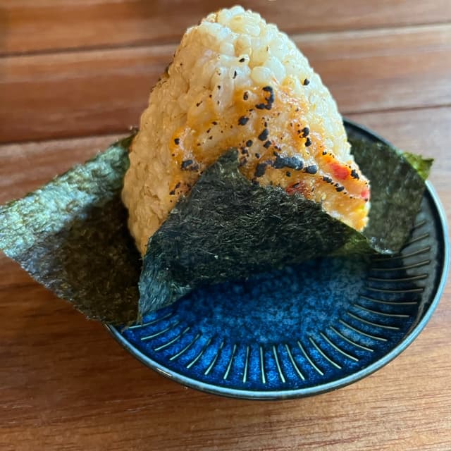 菜肴“Spicy Chili Onigiri with Soy Miso”的照片
