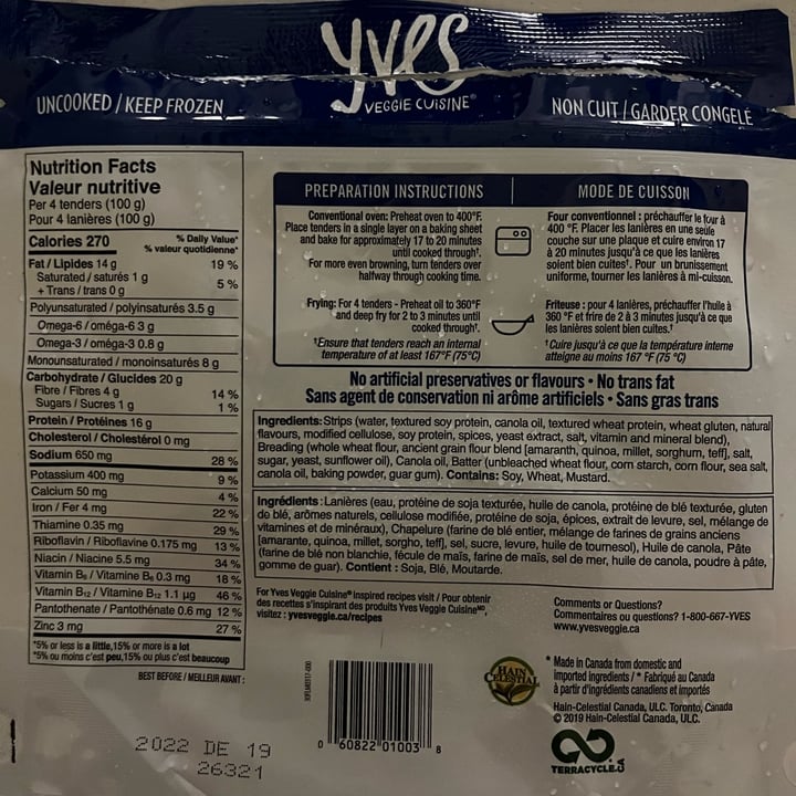 review photo of Yves Veggie Cuisine Ancient Grains Veggie Chick'n Tenders shared by @acsvf83 on 07 Apr 2022 - review