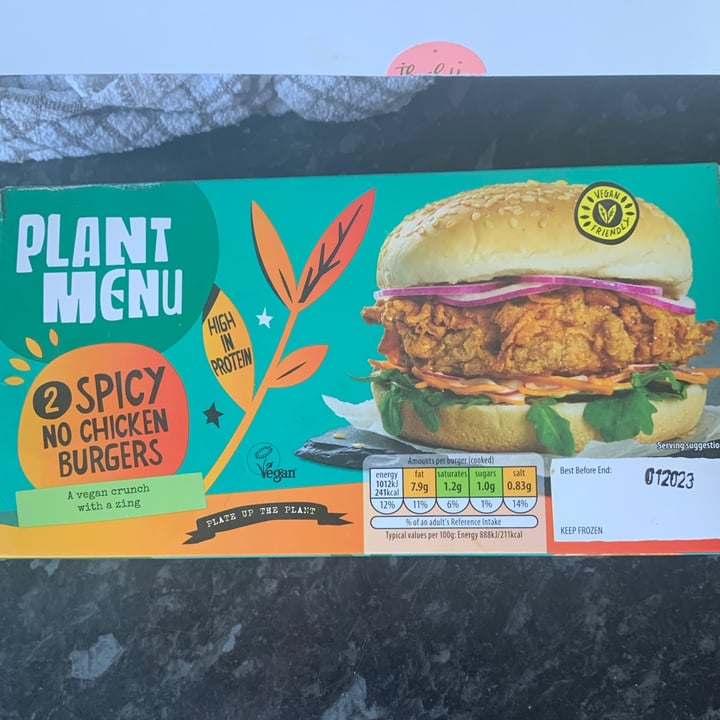 photo of Plant Menu Spicy no chicken burgers shared by @aprilknight on  06 Jun 2021 - review
