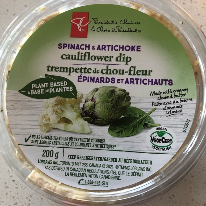 photo of President's Choice Spinach & Artichoke Cauliflower Dip shared by @sueprozak on  09 Nov 2022 - review