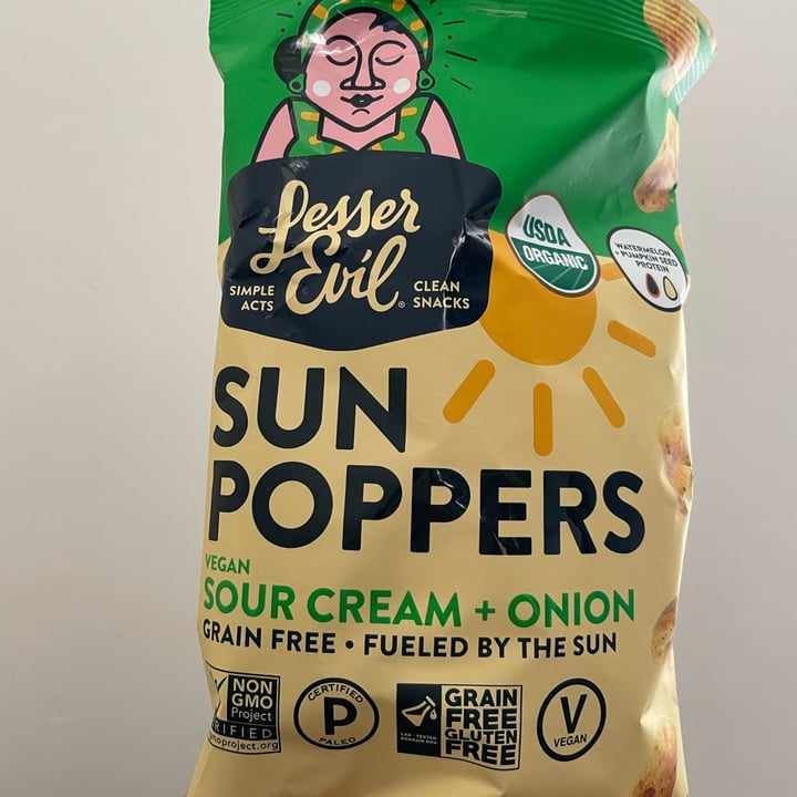 photo of Lesser Evil Snacks Sun Poppers Sour Cream + Onion shared by @thevagrantvegan on  26 Nov 2022 - review