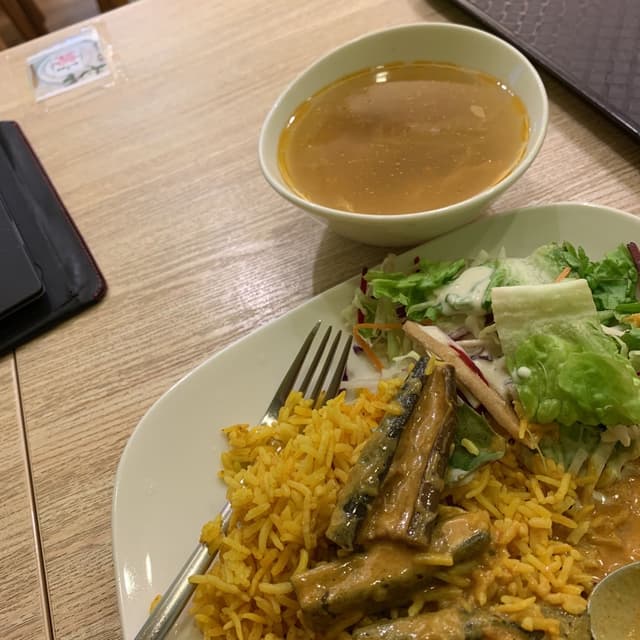 Photo of the dish “Turmeric Rice with soup and salad”