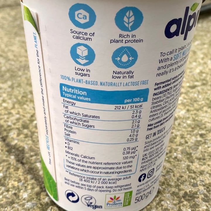 photo of Alpro Plain  shared by @vegpledge on  17 Oct 2021 - review