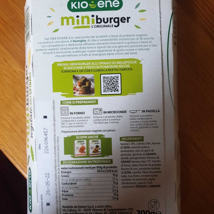 review photo of Kioene Mini Burger Vegetale Agli Spinaci shared by @lucibreizh on 28 May 2022 - review