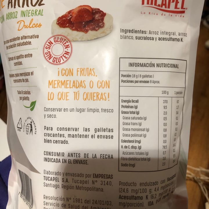photo of Tucapel Galletas de arroz integral dulces shared by @betarraguita on  27 Oct 2020 - review