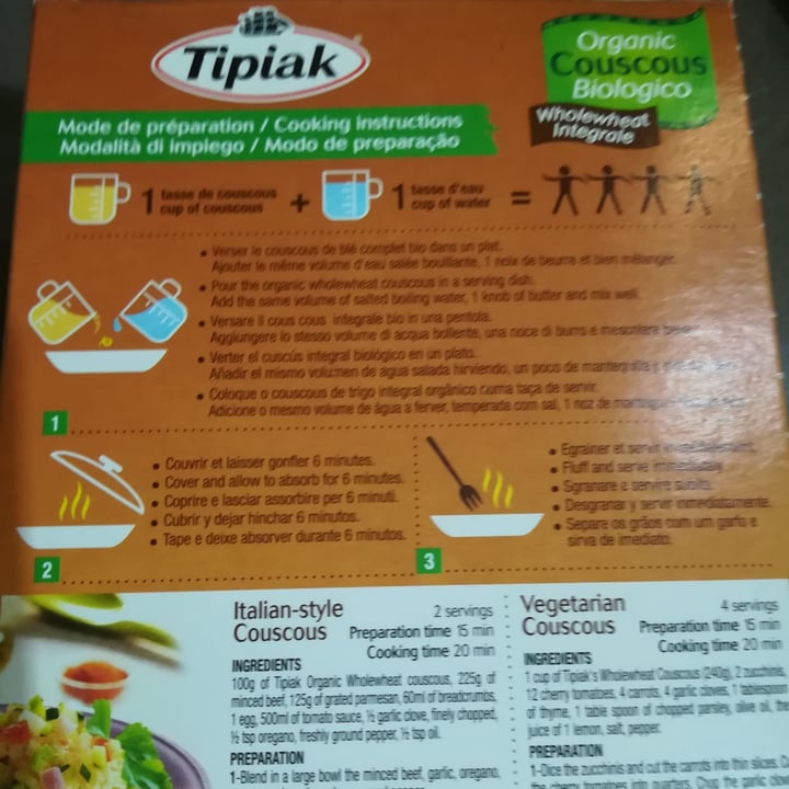 photo of Tipiak Cous cous integrale biologico shared by @roberta48 on  17 Nov 2022 - review