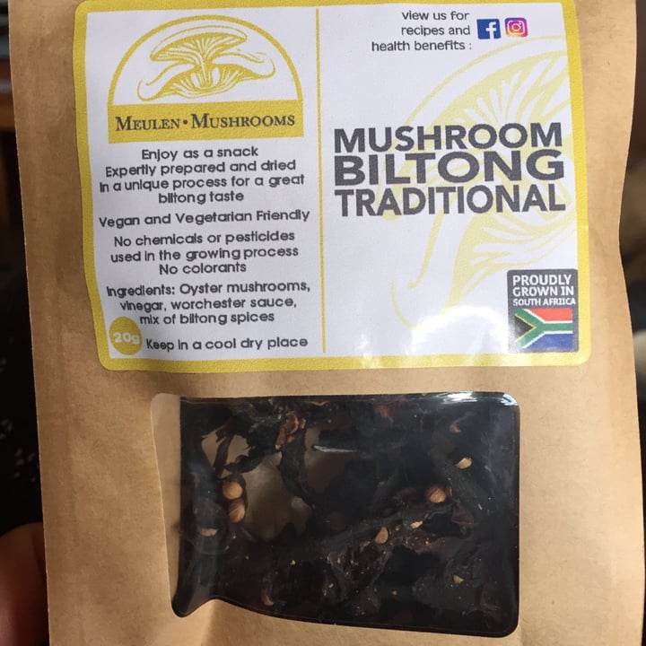 photo of Meulen Mushrooms Mushroom biltong traditional shared by @overbergvegan on  12 Jan 2021 - review