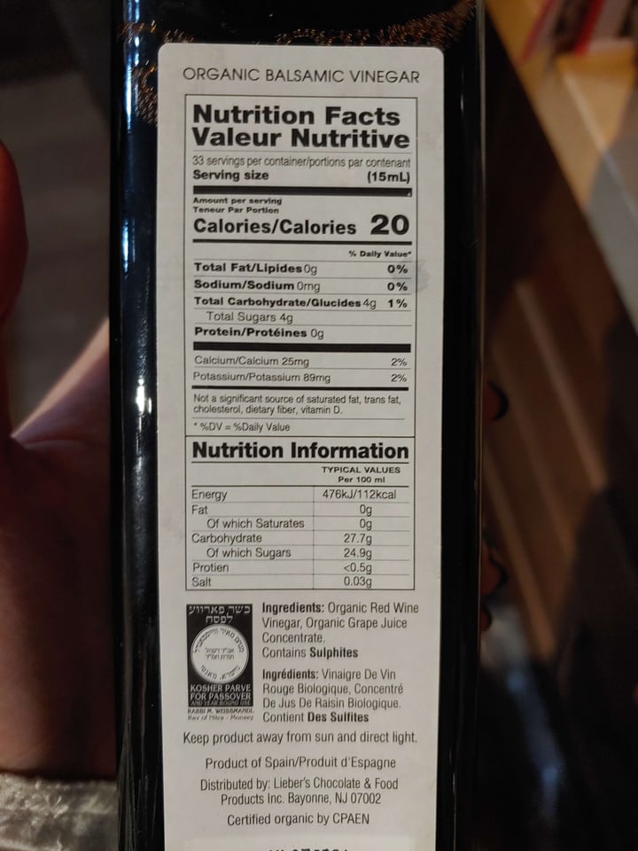 photo of Lieber's Organic balsamic vinegar shared by @nchen31 on  13 Nov 2021 - review