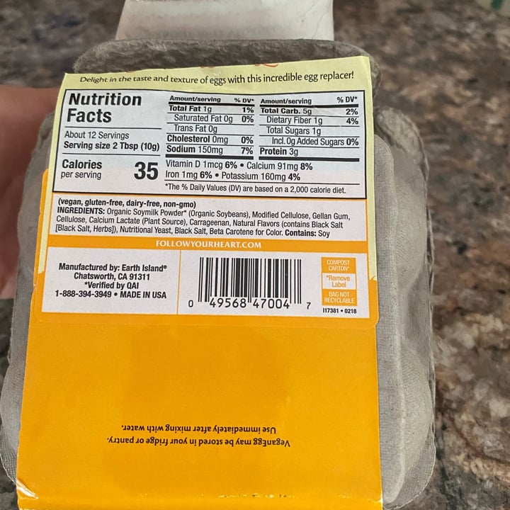 photo of Follow your Heart VeganEgg shared by @terrif on  30 Aug 2021 - review