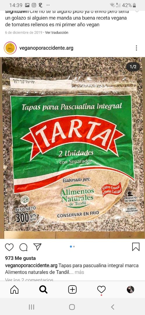 photo of Alimentos naturales de Tandil Tapas Para Pascualina Integral shared by @tales on  15 Jan 2020 - review