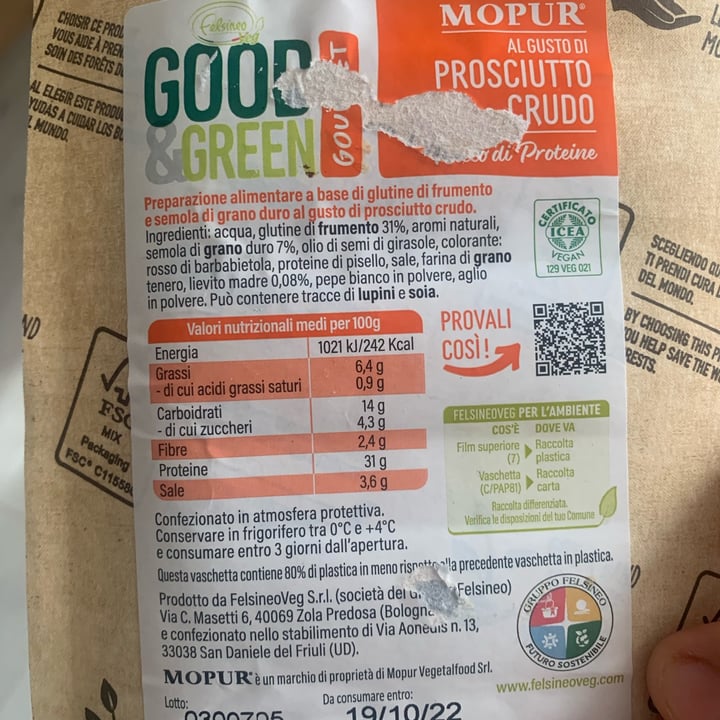 photo of Good & Green Affettato di mopur al gusto di prosciutto crudo shared by @virginiapatafi on  06 Aug 2022 - review