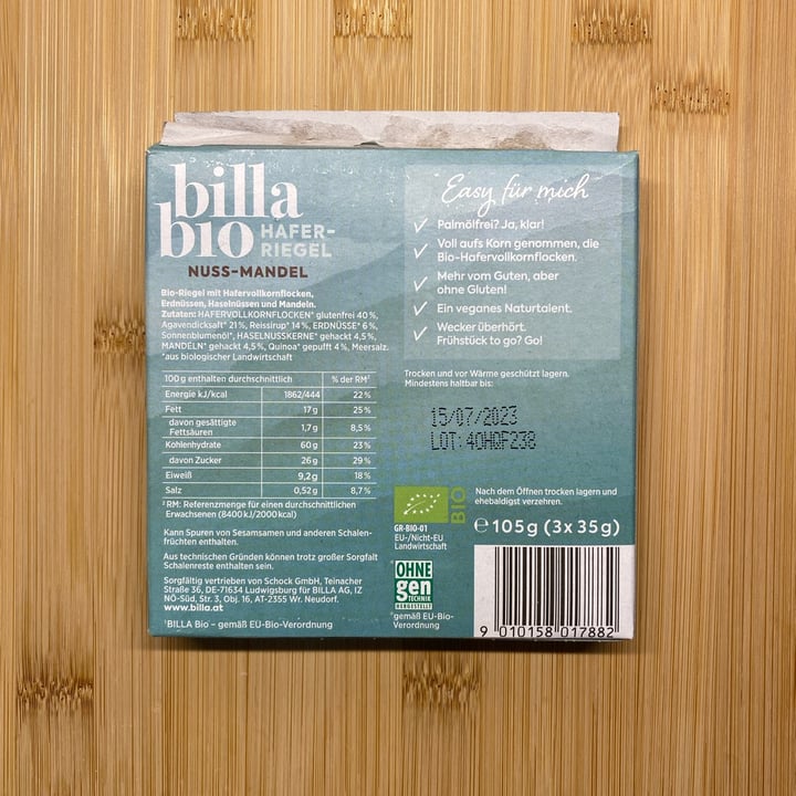 photo of billa bio Haferriegel Nuss-Mandel shared by @veggyele on  20 Nov 2022 - review