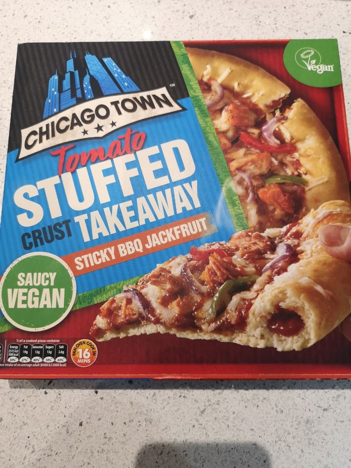 photo of Chicago Town Tomato Stuffed Crust Takeaway Sticky Bbq Jackfruit Pizza shared by @twowheeledvegan on  22 Feb 2020 - review