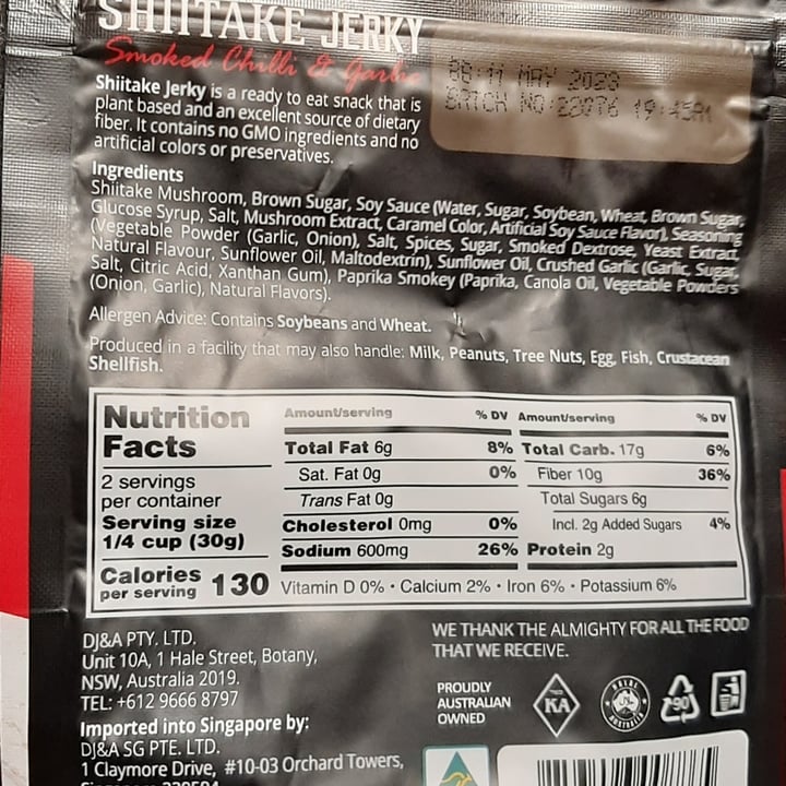photo of Back to Basics Shitake Jerky Smoked Chilli & Garlic shared by @tatornmaui on  25 Oct 2022 - review