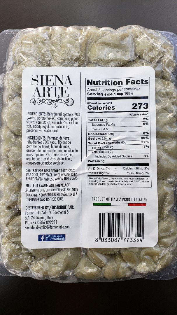 photo of SIENA Gnocchi Di Patate Spinach Potato Gnocchi shared by @govegtoday on  09 Feb 2020 - review