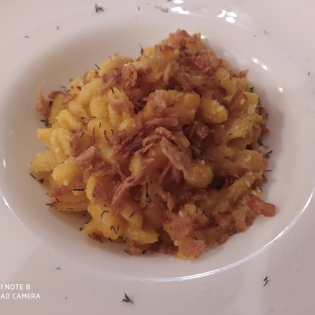 Photo of the dish “Gnocchetti Sardi Con Zucca,Cipolla Croccante E Formaggio Vegan”