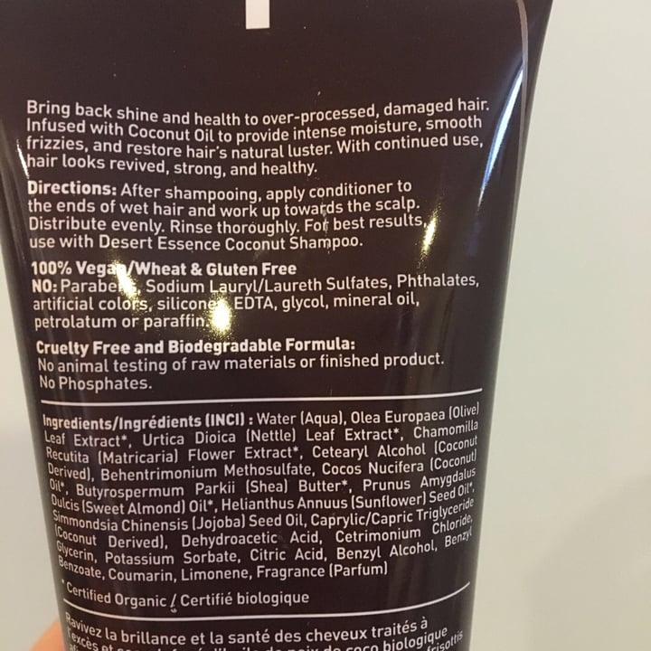 review photo of Desert Essence Coconut conditioner shared by @ggsovegan on 20 Sep 2019 - review