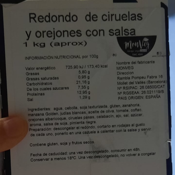 photo of Monveg Redondo De Orejones Y Ciruelas Con Salsa shared by @miriam1998 on  26 May 2022 - review