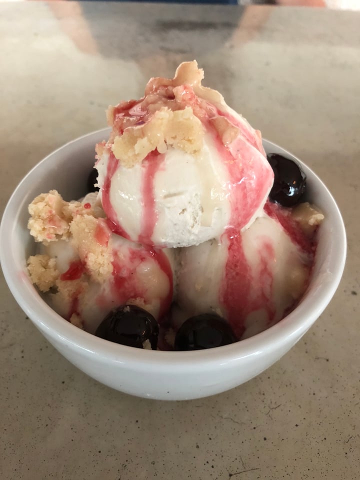 photo of Flora Vanilla Ice Cream with raw cookie dough crumble and Amarena cherries shared by @jiscilla on  01 Jan 2021 - review