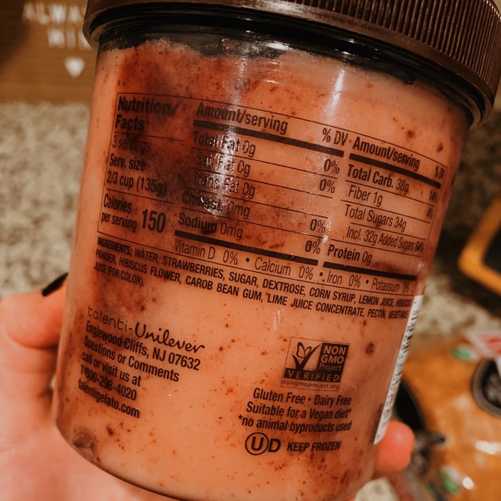 review photo of Talenti Gelato Dairy-Free Strawberry Hibiscus Sorbetto shared by @veganhotchip on 03 Dec 2020 - review