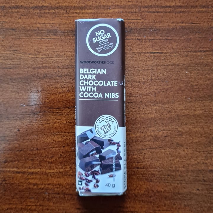 photo of Woolworths Food Belgian Dark Chocolate with Cocoa Nibs shared by @makeadifference on  12 Feb 2022 - review