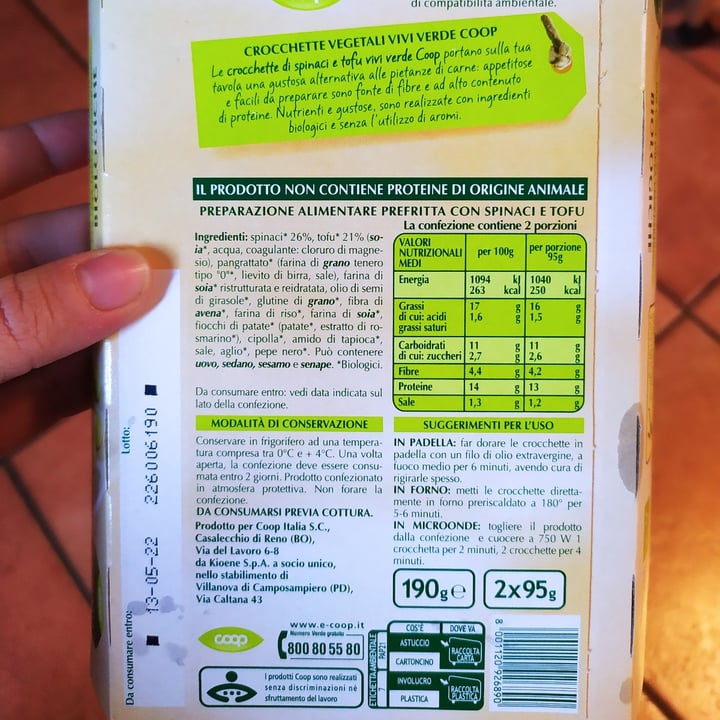 review photo of Vivi Verde Coop Crocchette vegetali Di Spinaci E Tofu shared by @aletheya on 28 Apr 2022 - review