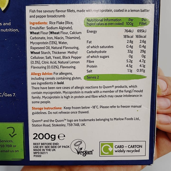 photo of Quorn 2 Battered Fish Free Fillets shared by @michellewatson on  20 May 2021 - review