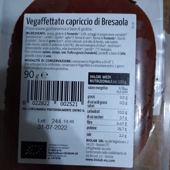 photo of Biolab Carpaccio Di "Bresaola" Plantbased shared by @frapol310 on  30 Jun 2022 - review