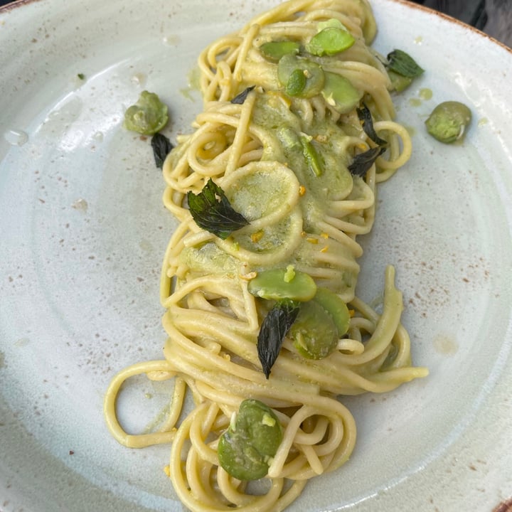 photo of Rifugio Romano Spaghettoni con crema di fave, menta e scorza di limone shared by @miladyminni on  31 May 2021 - review