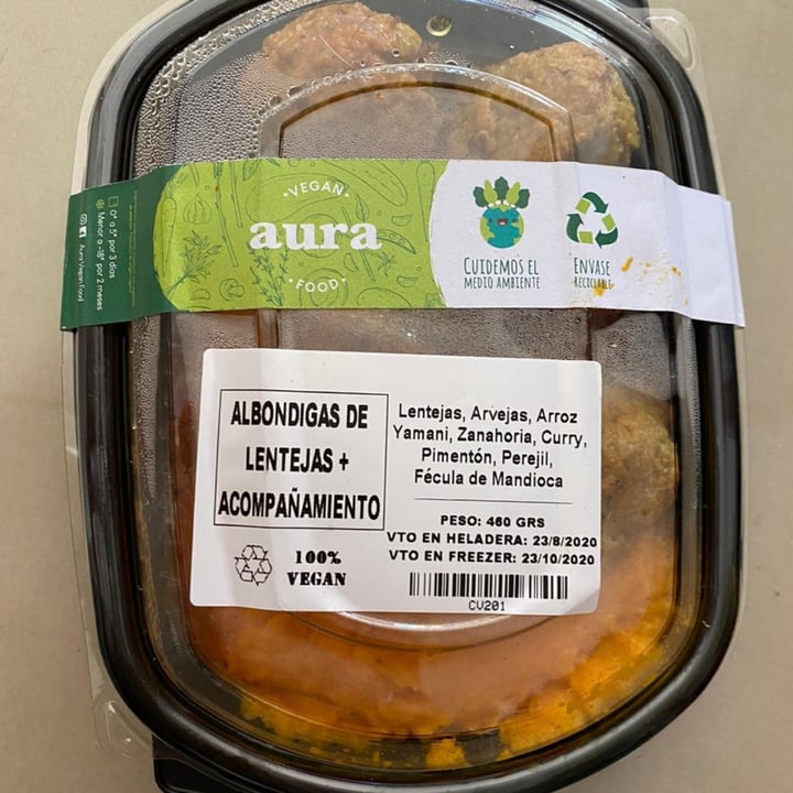 photo of Aura vegan food Albondigas de lentejas shared by @dailongobucco on  01 Sep 2020 - review