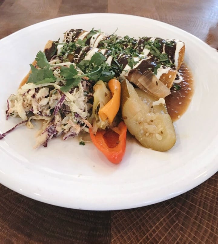 review photo of Cafe Gratitude enchiladas shared by @unitracy on 24 Apr 2018 - review