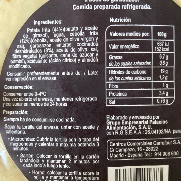 photo of Carrefour  Tortilla De Garbanzo Con Cebolla shared by @plantb on  30 Jun 2021 - review