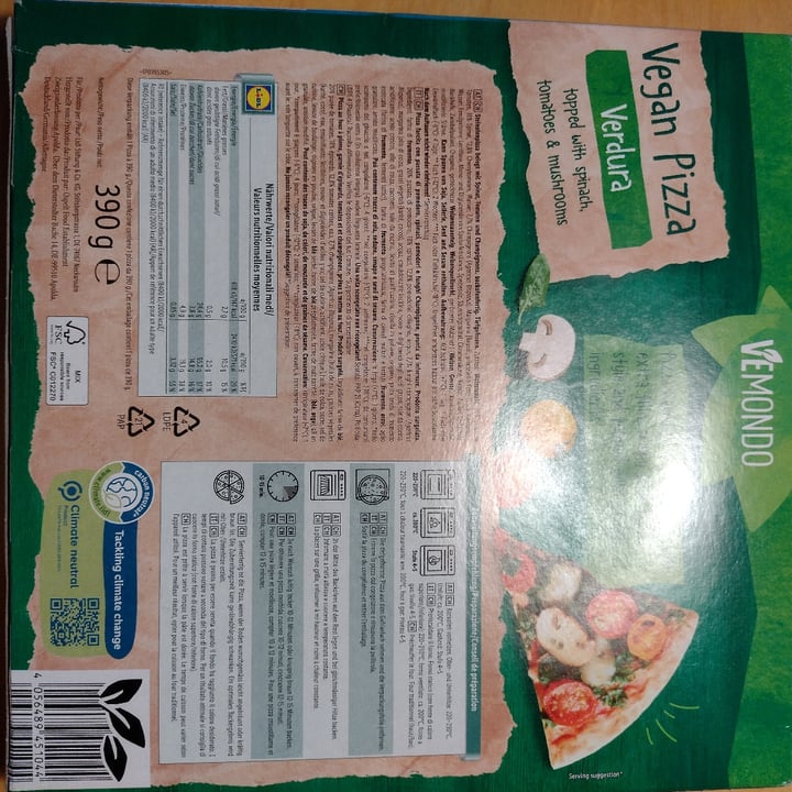 photo of Vemondo Vegan Pizza Verdura with Spinach, Tomatoes & Mushrooms shared by @blupsigadupsi on  28 Apr 2022 - review