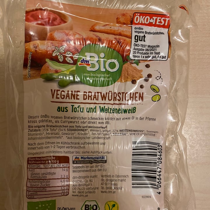 photo of dmBio Vegane Bratwürstchen shared by @veganmind on  01 Sep 2022 - review