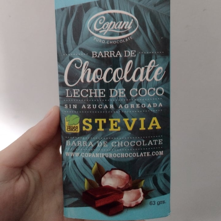 photo of Copani Barra de chocolate con leche de coco endulzado con stevia shared by @naigomezs on  10 Aug 2022 - review