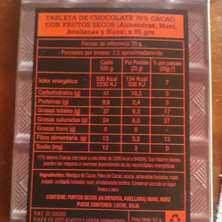 photo of Copani Chocolate 70% cacao con frutos secos shared by @julietabarrera on  14 Feb 2022 - review