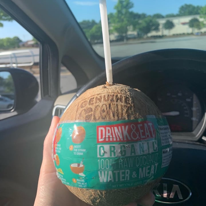 photo of Genuine Coconut Fresh Organic Coconut with a straw and a bamboo stick shared by @chubbyvegan41 on  04 Feb 2021 - review