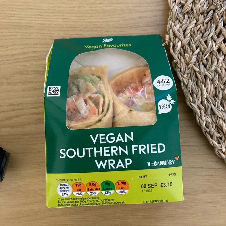 photo of Boots Vegan Southern fried chicken wrap shared by @alicesouthwood on  12 Sep 2022 - review